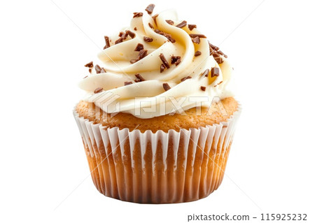 Vanilla muffin sprinkled with chocolate isolated on white transparent background 115925232