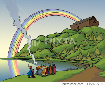 Vector drawing. Noah Offers a Sacrifice to God 115925510