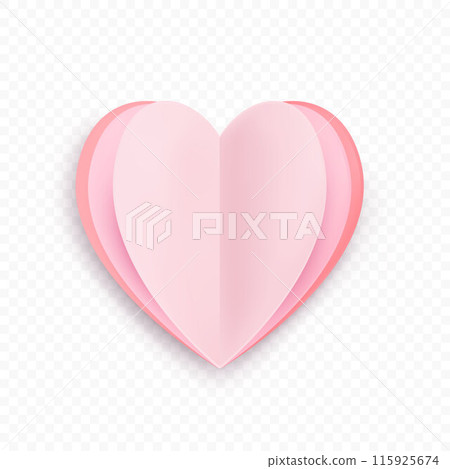 Pink paper hear with a shadow, love symbol isolated on transparent background. 3D vector holiday element. Pink paper hear with a shadow, love symbol isolated on transparent background. 3D vector holiday element. 115925674