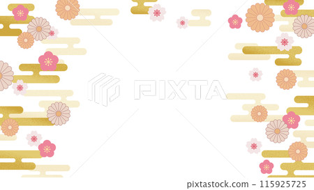 Japanese pattern of flowers and clouds perfect for New Year's cards 115925725