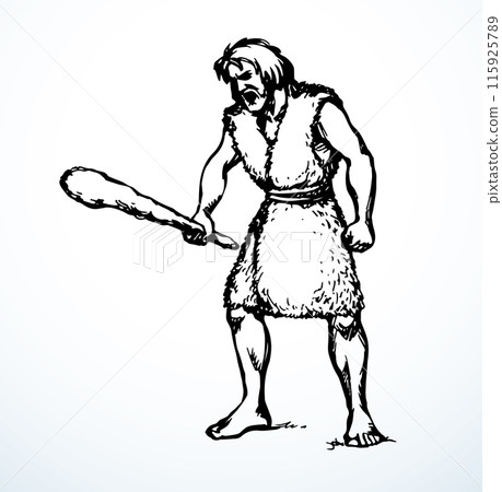 Vector drawing. Ancient man with a club 115925789