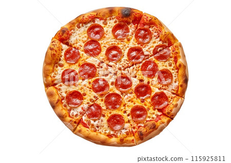 Delicious Italian pizza topped with mushrooms, bell peppers, and spinach, perfect for a healthy meal 115925811