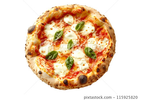 Delicious Italian pizza topped with mushrooms, bell peppers, and spinach, perfect for a healthy meal Delicious Italian pizza topped with mushrooms, bell peppers, and spinach, perfect for a healthy meal 115925820