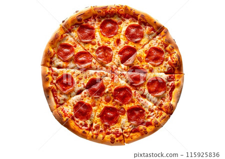 Delicious Italian pizza topped with mushrooms, bell peppers, and spinach, perfect for a healthy meal 115925836