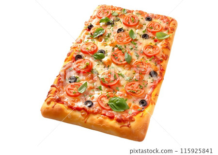 Delicious American style pizza with mushrooms, bell peppers, and spinach, perfect for a healthy meal 115925841