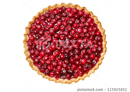 Freshly baked cranberry pie filling a stunning lattice crust isolated on white transparent background 115925852