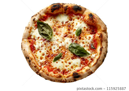 Delicious Italian pizza topped with mushrooms, bell peppers, and spinach, perfect for a healthy meal 115925887