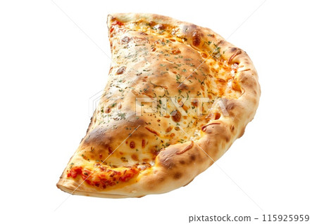 Delicious Italian pizza Calzone with mushrooms, bell peppers, and spinach, perfect for a healthy meal 115925959