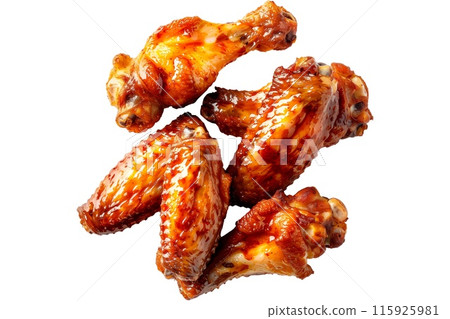 Delicious crispy Fried chicken wings garnished with fresh cilantro, great for appetizers or main meals Delicious crispy Fried chicken wings garnished with fresh cilantro, great for appetizers or main meals 115925981