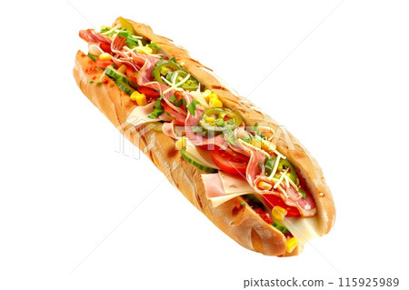 Delightful sandwich with fresh vegetables, meat and whole grain bread, perfect for a healthy meal 115925989