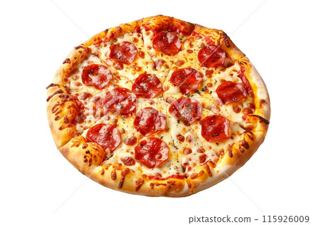 Delicious Italian pizza topped with mushrooms, bell peppers, and spinach, perfect for a healthy meal 115926009