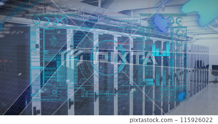 Image of data processing over server room Image of data processing over server room 115926022