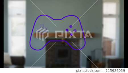 Image of gamepad icon over house interior 115926039