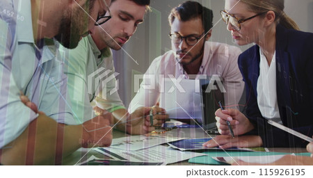 Image of financial data processing over group of business people 115926195