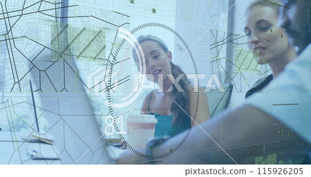 Image of data processing over diverse business people in office 115926205