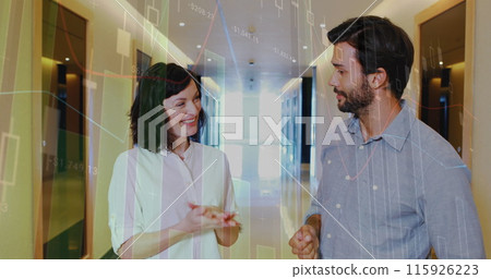 Image of financial data processing over group of business people Image of financial data processing over group of business people 115926223