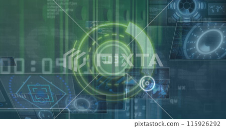 This image is a digital image of a digital interface with data processing against a black background 115926292