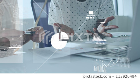 Image of data processing over diverse business people in office 115926494