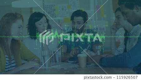 Image of financial data processing over business people working in office 115926507