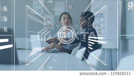 Image of data processing over diverse business people in office 115926511