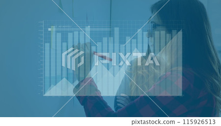 Image of financial data processing over businessman with headset Image of financial data processing over businessman with headset 115926513