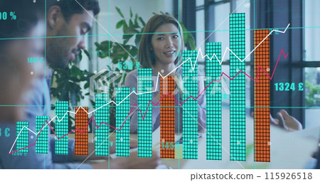 Image of data processing over diverse business people in office 115926518