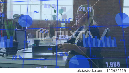 Image of data processing over diverse business people in office 115926519