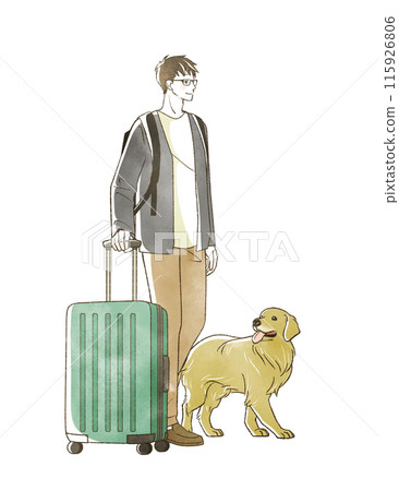 Traveling man and dog 115926806
