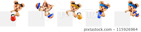 Funny dog holding empty banner and sport stuff 115926964