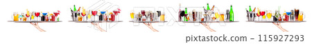 Hand holding tray with different alcohol cocktails isolated on white background 115927293