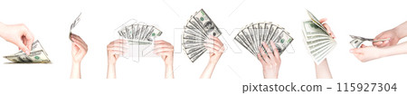 Hand giving money to other hand isolated on white background Hand giving money to other hand isolated on white background 115927304