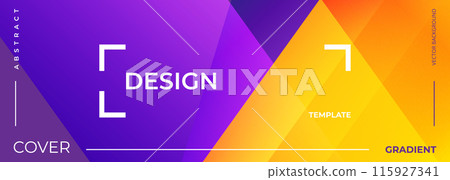 Purple and yellow abstract banner with diagonal geometric shapes. Modern orange and violet vector wide background design template for cover, poster, promotion, banner 115927341