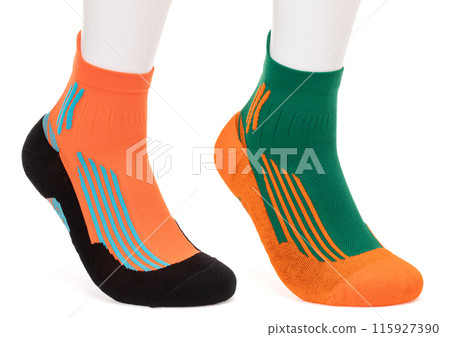 Bright Orange and Green Sports Socks on White 115927390