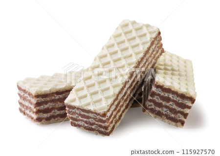 Pile of sweet wafers close-up on a white background. 115927570