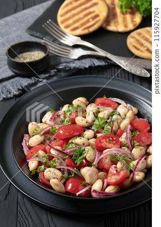 Piyaz, Turkish white bean salad in a bowl 115927704