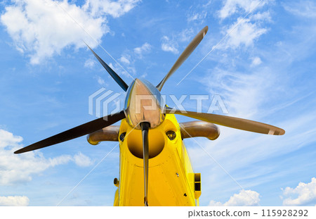 Front view of agricultural airplane propeller, airtractor 115928292