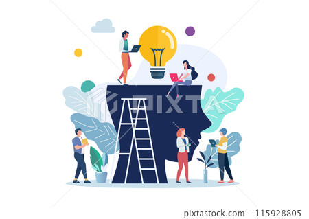 People characters with light bulb of thoughts in the human head 115928805