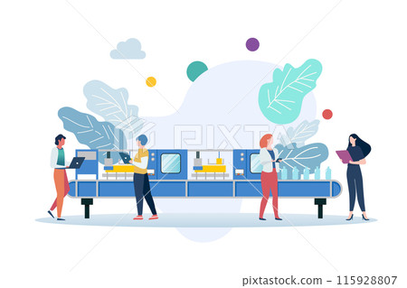 People with automation belt machine with mechanic gear background 115928807