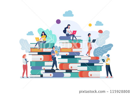 Peoples standing on a lot of books. Knowledge or Education concept Peoples standing on a lot of books. Knowledge or Education concept 115928808