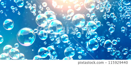 充滿大氣泡和光的藍色水下背景 充滿大氣泡和光的藍色水下背景 115929440