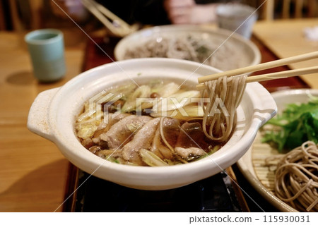 Soba noodles with duck meat dipping sauce Soba noodles with duck meat dipping sauce 115930031