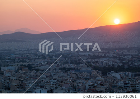 Aerial cityscape view of Athens capital of Greece during sunset, view from Lycabettus hill 115930061