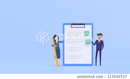 Mixed 2D 3D | A man and a woman doing a double check 115930337