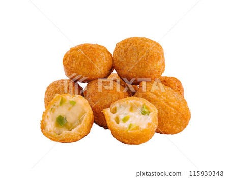 Brazilian cheese bread pile isolated on white Brazilian cheese bread pile isolated on white 115930348