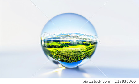 反映綠色自然的圓形透明玻璃球 115930360