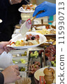 Buffet meals in luxury hotels often include a variety of food options from all over the world.    115930713