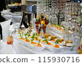 Buffet meals in luxury hotels often include a variety of food options from all over the world.    115930716