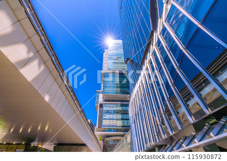 Tokyo cityscape in Japan: Shining buildings...View of Shibuya Hikarie and other buildings from under Shibuya Station on the Tokyo Metro Ginza Line...=June 19th 115930872