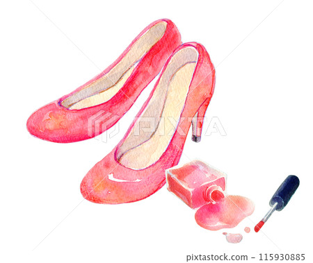 紅色高跟鞋和指甲油 115930885