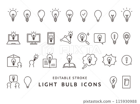 各種燈泡和靈感圖示集（單色） 115930988